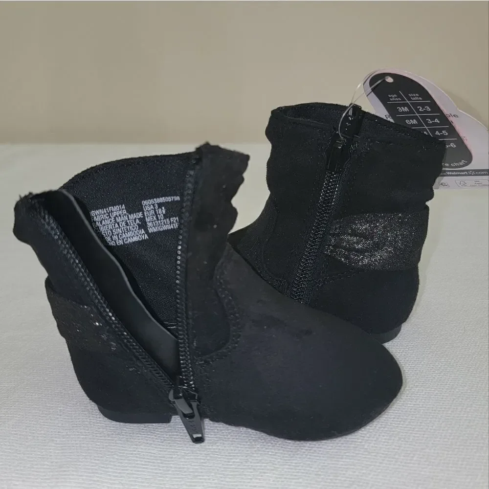 New Wonder Nation Black Side Zip Slouch Baby Girl Shimmer Boots Size 3 (3-6 mo)